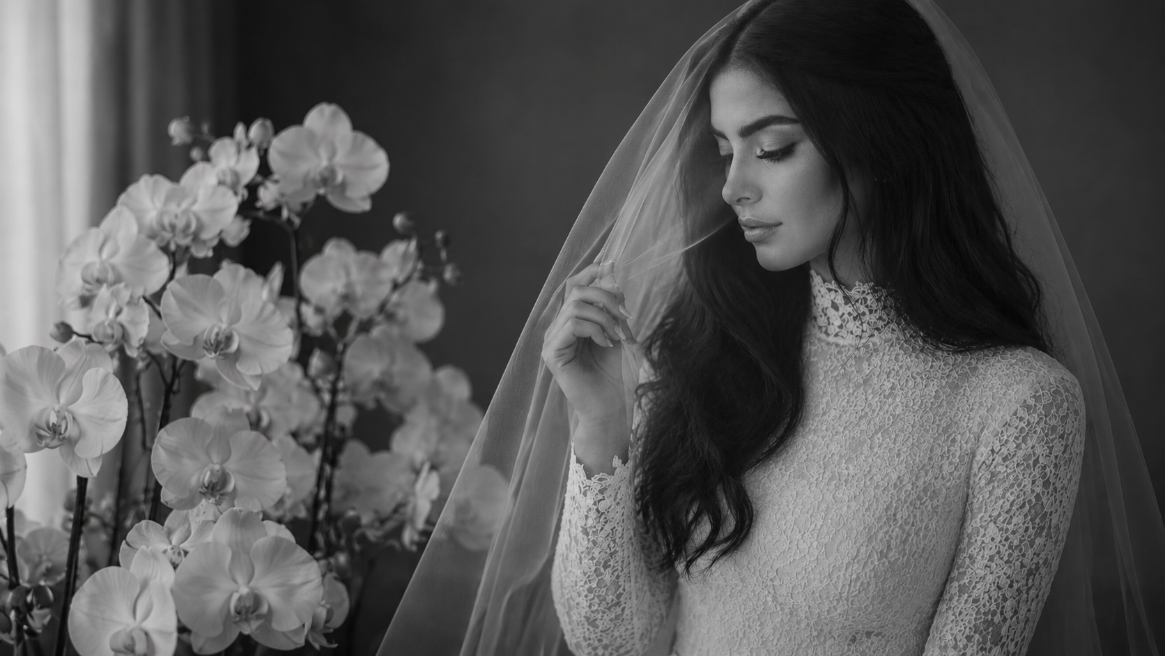 Bride with veil and orchids